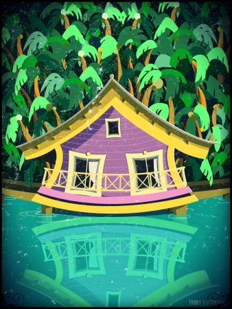 illustration maison lac illustrator